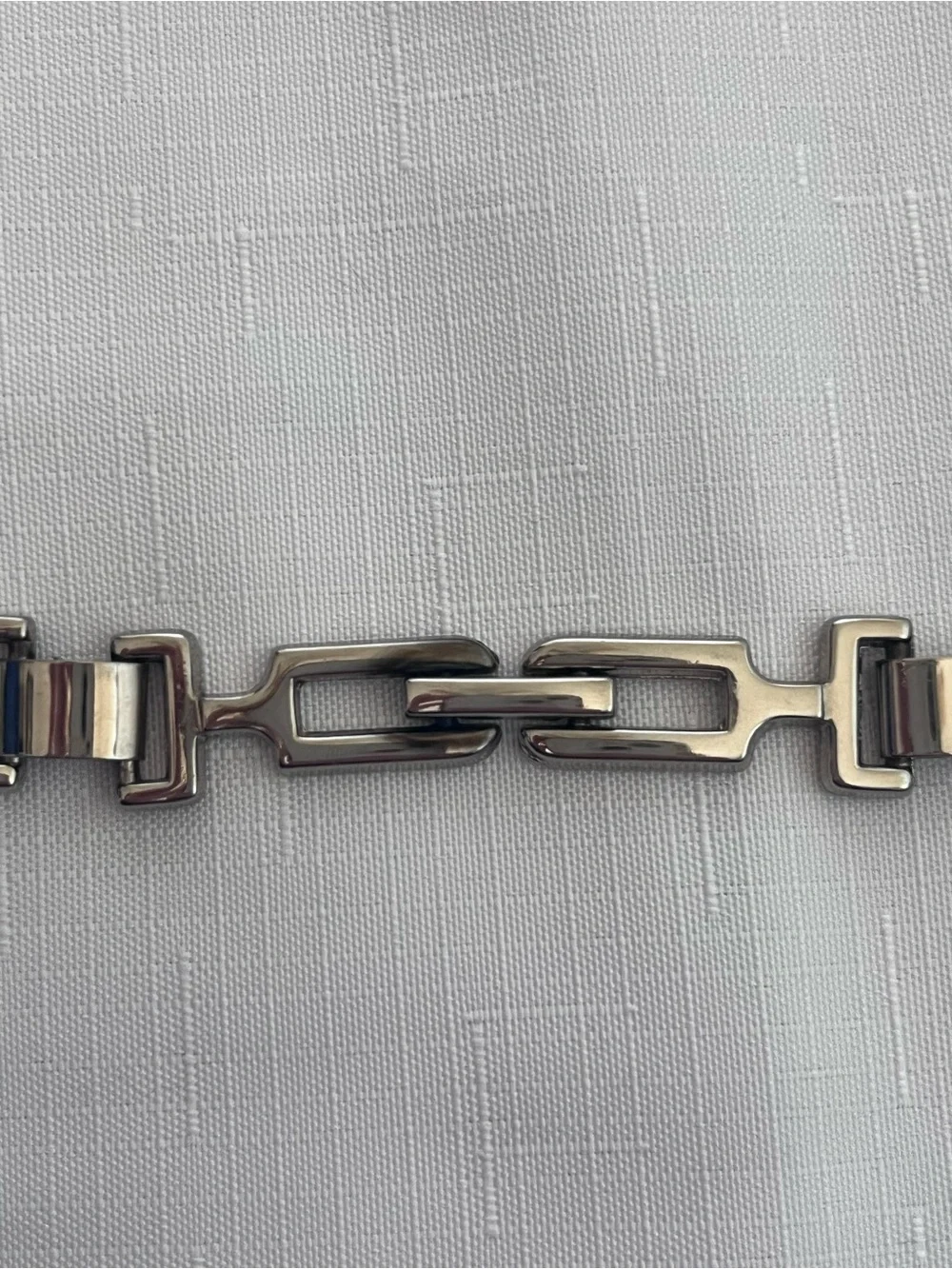 Vintage Y2K Silver Tone Metal Link Belt Geometric Skinny Waist Belt 28”